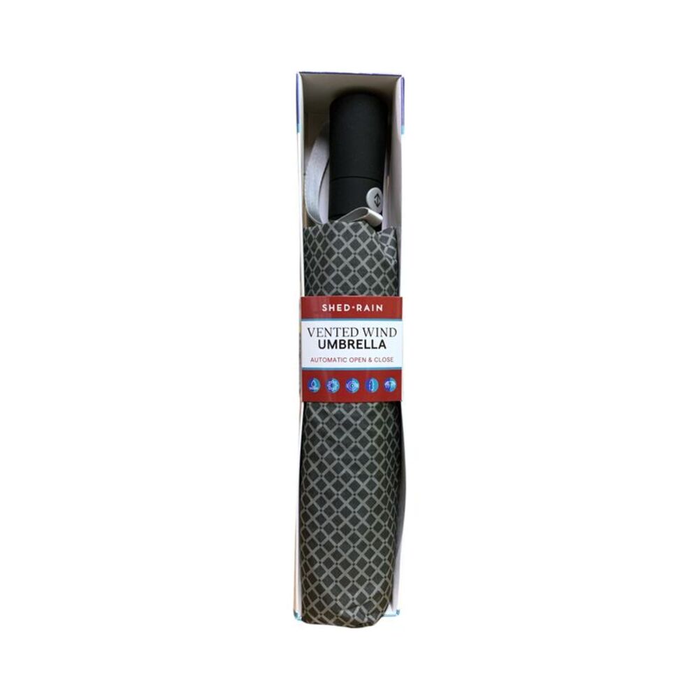 Grey Diamond - Shed Rain 47" Vented Wind Umbrella, Auto Open and Close with Fibe